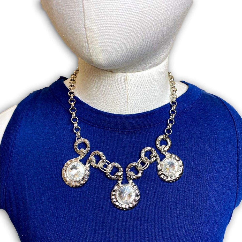Silver Oversized Faux Diamond Statement Necklace 20 Inch